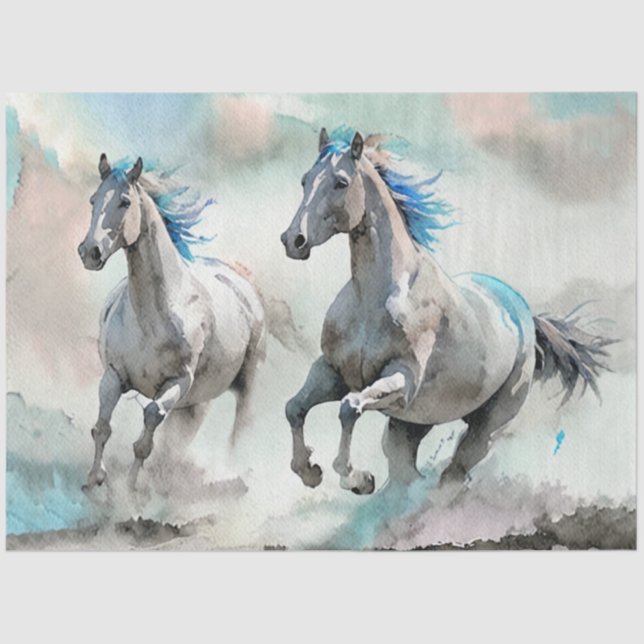 Two Racing Wild Horses Watercolour Tissue Paper (Front)