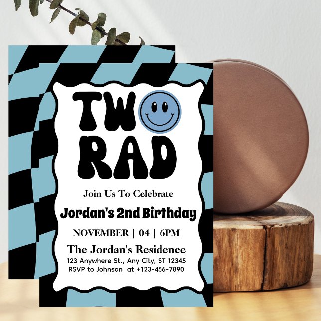 Two Rad Blue  Boy 2nd Birthday Party Invitation (Creator Uploaded)