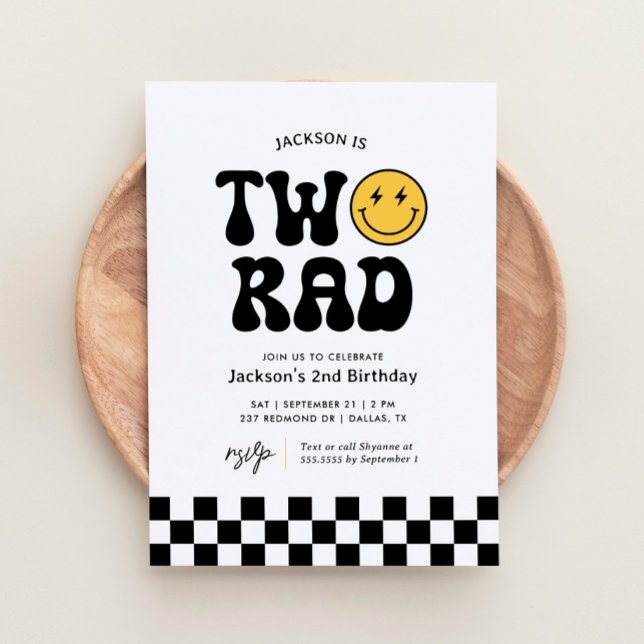 Two Rad Chequered Happy Face 2nd Birthday Invitation (Creator Uploaded)