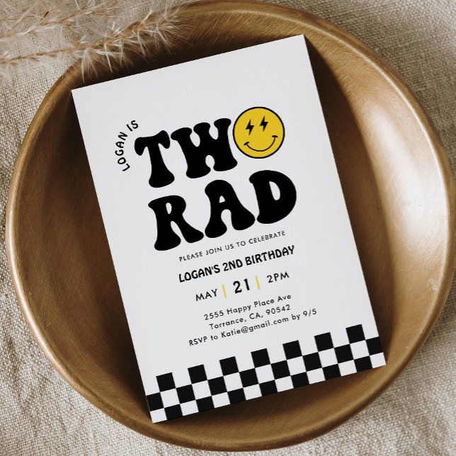 Two Rad Retro Boy 2nd Birthday party  Invitation (Creator Uploaded)