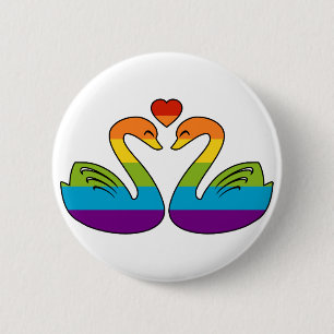 Two Rainbow Swans 6 Cm Round Badge