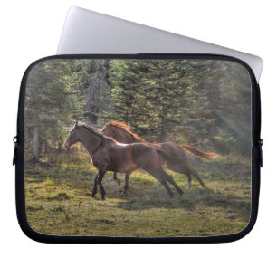 Two Ranch Horses Running in Forest Laptop Sleeve