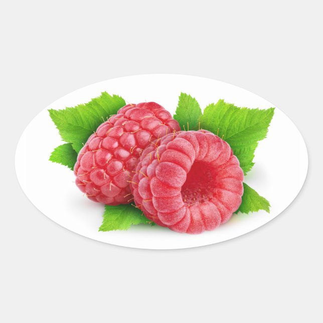 Two raspberries with leaves oval sticker (Front)