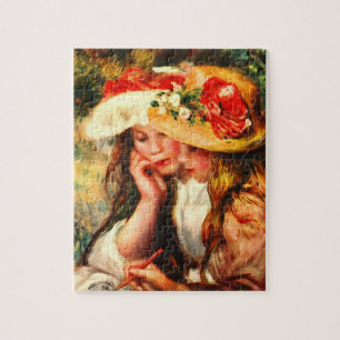 Two reading girls in a garden by Pierre Renoir Jigsaw Puzzle