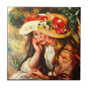 Two reading girls in a garden by Pierre Renoir Tile