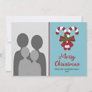 Two Red And White Candy Canes With Custom Photo Holiday Card