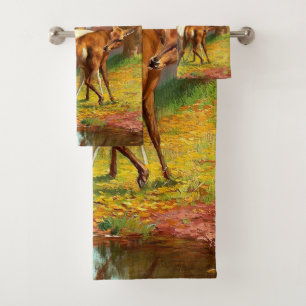 Two Red And White Deer In The Forest Bath Towel Set