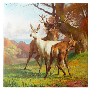 Two Red And White Deer In The Forest Ceramic Tile