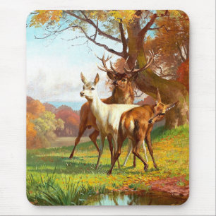 Two Red And White Deer In The Forest Mouse Pad