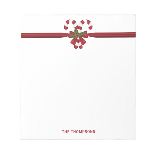 Two Red And White Festive Candy Canes With Text Notepad (Front)