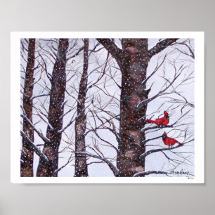Two Red Birds In Winter Poster
