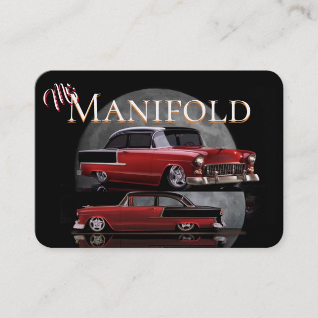 Two Red, Black 55' Chevy's On Black Background Business Card (Front)