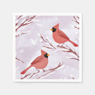Two Red Cardinals Watercolor Painting Holiday Napkin