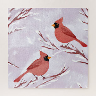 Two Red Cardinals   Watercolor Remembrance Jigsaw Puzzle