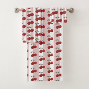 Two Red Cherries Illustration Cute Fruit Art Bath Towel Set