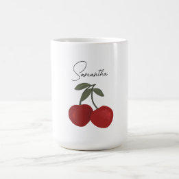 Two Red Cherries Illustration | Cute Fruit Art  Coffee Mug