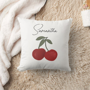 Two Red Cherries Illustration   Cute Fruit Art  Cushion