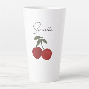 Two Red Cherries Illustration   Cute Fruit Art  Latte Mug