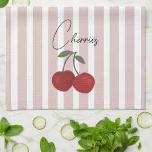 Two Red Cherries Illustration   Cute Fruit Art  Tea Towel