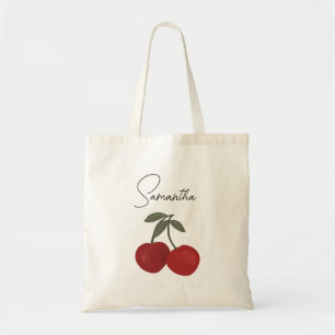 Two Red Cherries Illustration Cute Fruit Art Tote Bag