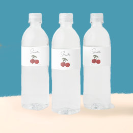 Two Red Cherries Illustration | Cute Fruit Art  Water Bottle Label