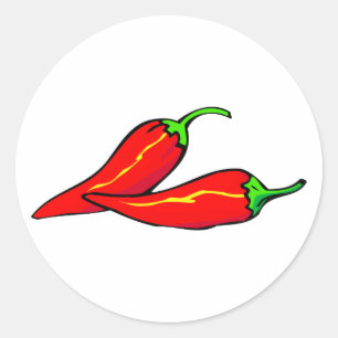 Two Red Chilli Peppers on Side Classic Round Sticker