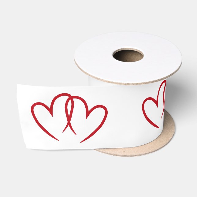 Two red connected hearts -  satin ribbon (Spool)