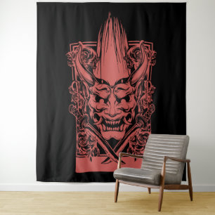 Two Red Demons with Swords Tapestry