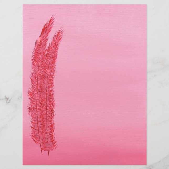Two Red Feathers Pink Stationery Scrapbook Paper (Front)