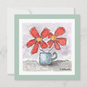 Two Red Flowers Watercolor Greeting Card
