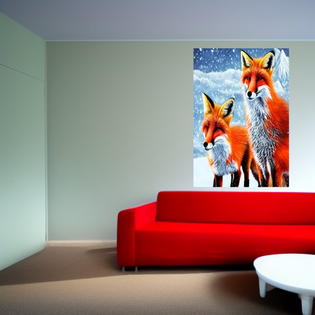 Two red fox in the snow  | AI Art Poster (Creator Uploaded)