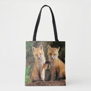 Two Red Fox Pups in Front of Their Den Tote Bag