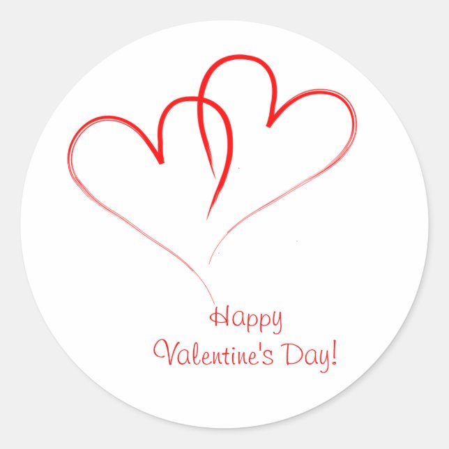 Two red hearts - Happy valentine's day! Classic Round Sticker (Front)