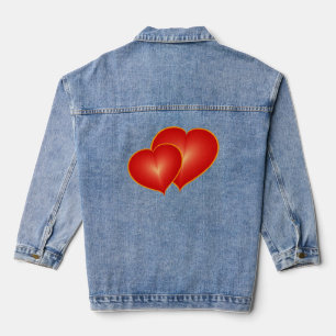 Two Red Hearts, Modern Digital Art Graphic Denim Jacket