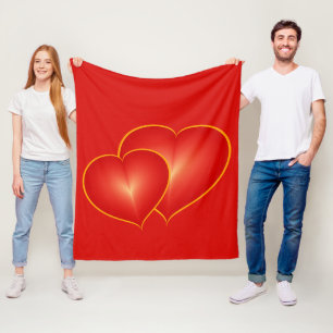 Two Red Hearts, Modern Digital Art Graphic Fleece Blanket