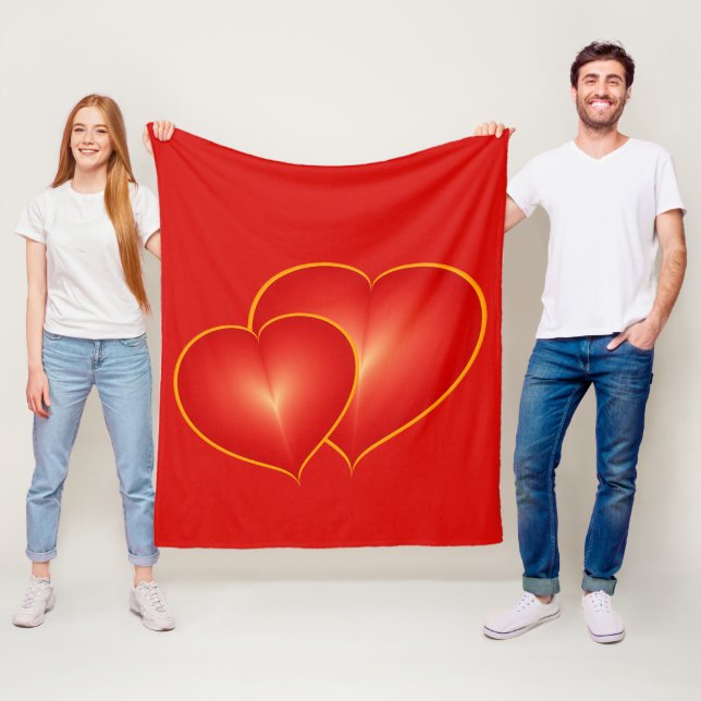 Two Red Hearts, Modern Digital Art Graphic Fleece Blanket (In Situ)