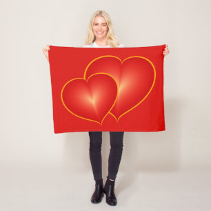 Two Red Hearts, Modern Digital Art Graphic Fleece Blanket