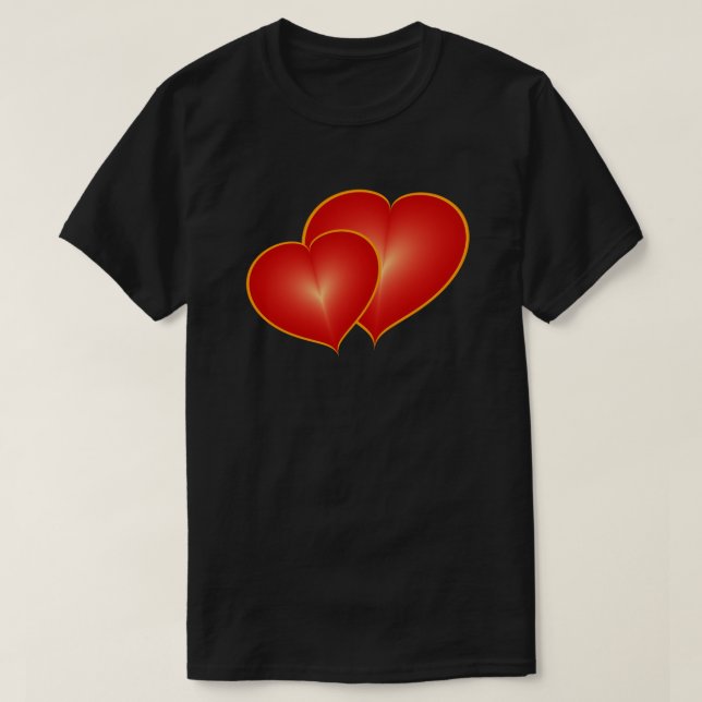 Two Red Hearts, Modern Digital Art Graphic T-Shirt (Design Front)
