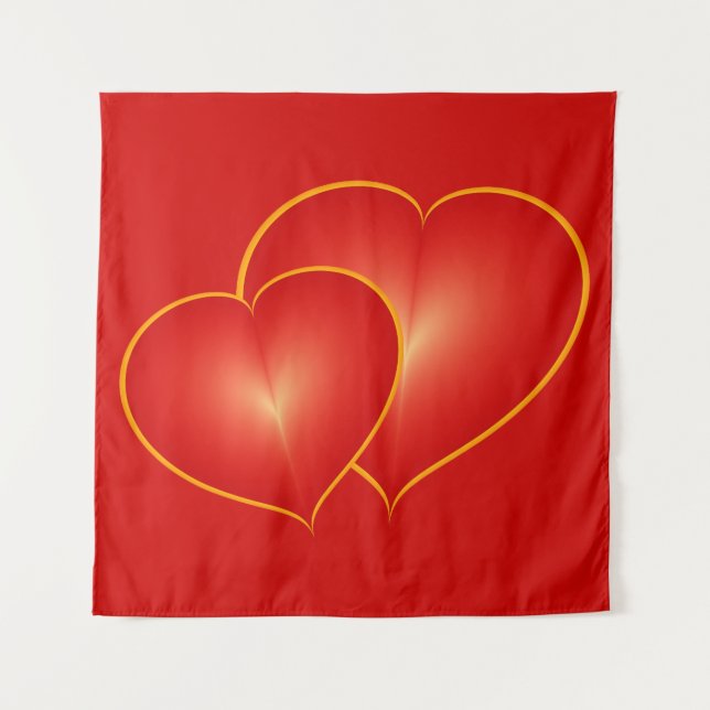 Two Red Hearts, Modern Digital Art Graphic Tapestry (Front)