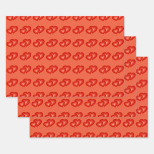 Two Red Hearts, Modern Digital Art Graphic Wrapping Paper Sheet