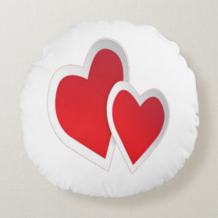 Two Red Hearts Round Cushion