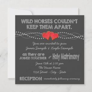 Two Red Hearts Vintage Typography Wedding Invitation