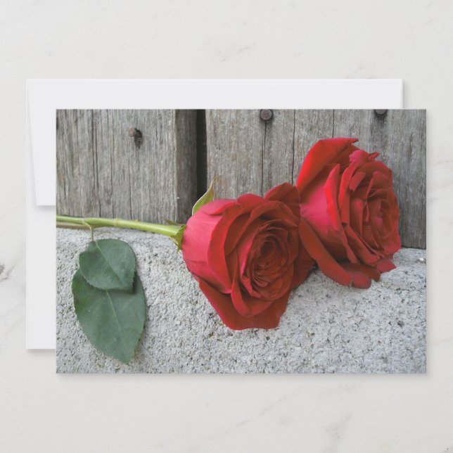 Two Red Roses & Barn Wood Wedding Invite (Front)