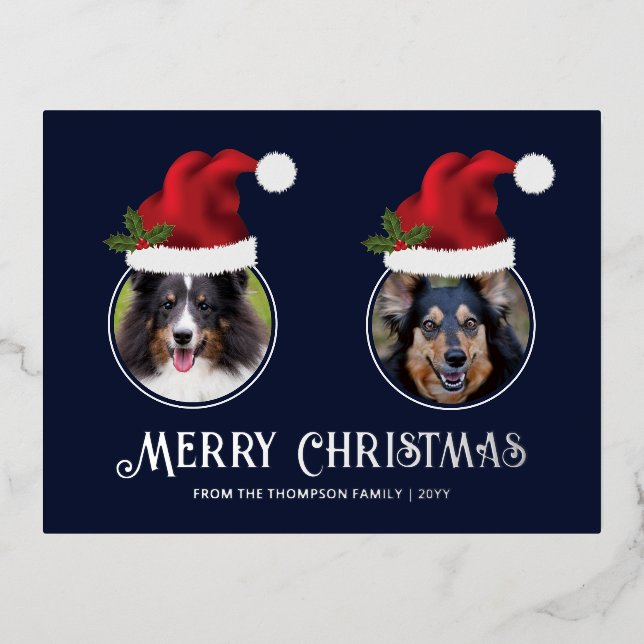 Two Red Santa Hats Custom Photo Template On Blue (Front)
