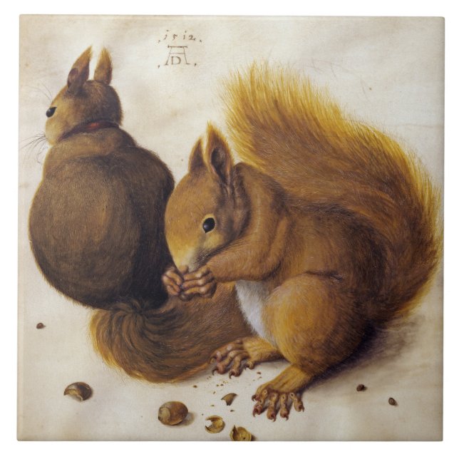Two Red Squirrels (by Albrecht Dürer) Ceramic Tile (Front)