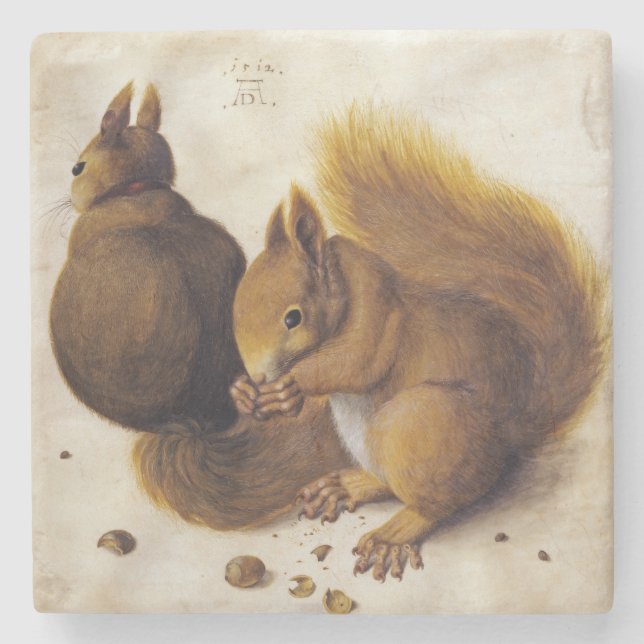 Two Red Squirrels (by Albrecht Dürer) Stone Coaster (Front)