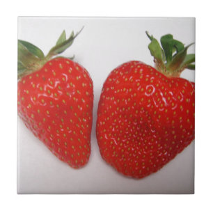 Two red strawberries ceramic tile