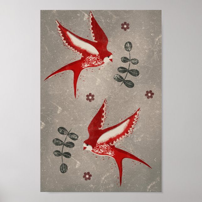 Two red swallows  poster (Front)