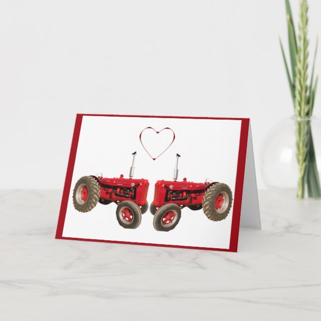 Two Red Tractors Valentines Greeting Card (Front)