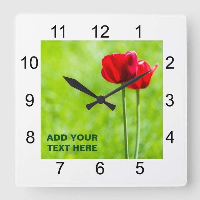 Two red tulip flowers square wall clock (Front)